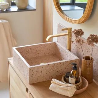 Made - Quadratisches Waschbecken aus Premium-Terrazzo Pink b. 40 cm