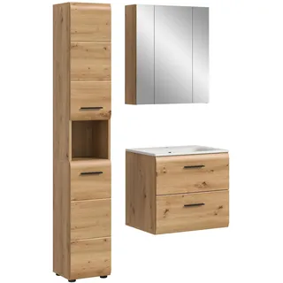 xonox.home – 3 TLG. Badmöbel-Set Ice 105x185x46 cm in Korpus und Front Artisan Oak Nachbildung – Zeitgemäße Kombination für Dein Bad – funktional, hell & modern