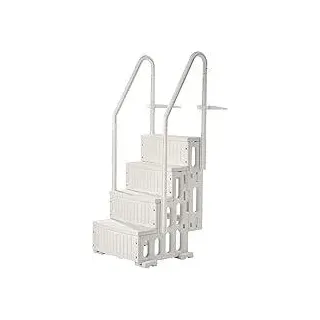 VEVOR Poolleiter, Kunststoff-Pooltreppe mit 2 Handläufen, 4 rutschfesten Stufen, 180 kg Tragkraft, Schwimmbadtreppe für 122-137 cm große Einbaupools, Terrasse, Haus, Innen, Außen, Weiß