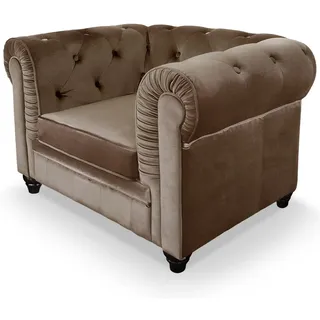 Menzzo Grand Fauteuil Chesterfield - Sessel mit Samtbezug Taupe