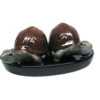 salz und pfefferstreuer schildkröte Salz und Pfefferstreuer Set Schildkröten auf schwarzen Unterteller Keramik