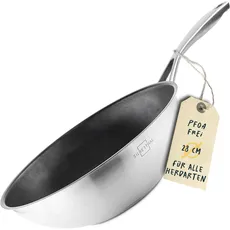 SILBERTHAL Wokpfanne Induktion 28 cm - Edelstahl Wok mit Anti-Haftbeschichtung - Für alle Herdarten - Backofenfest