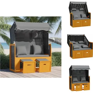 vidaXL Strandkorb mit Kissen Poly Rattan Massivholz Schwarz Anthrazit - Sonnenliegen - Schwarz