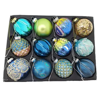 12er Set edle Luxus Glas Weihnachtskugeln Ø 6cm Weihnachtsbaum Kugeln Christbaumkugeln Weihnachten Deko Christbaumschmuck (Rainbow)