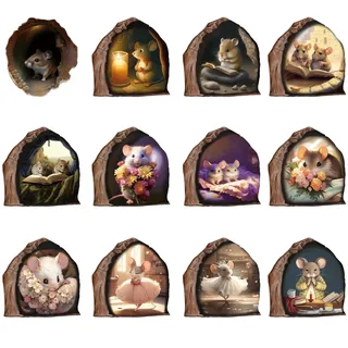 12 Stück 3D Wandtattoo „Maus Im Loch“ Thema Wandaufkleber, PVC Wandsticker Lustige Kunst Wand Dekor Aufkleber für Home Wall Decor