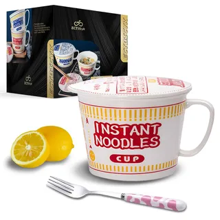 ECTbicyk Ramen Schüssel mit Deckel Groß Instant Nudeln Ramen Bowl Keramik Suppenschüssel mit Deckel und Griff (Rot, 1000ml)