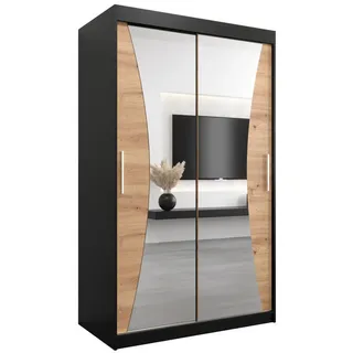 Abiks Möbel Schwebetürenschrank 200/120/62 2-türig , Schwarz, Eiche Artisan , Holz , Nachbildung , 5 Fächer , 120x200x62 cm , Schlafzimmer, Kleiderschränke, Schwebetürenschränke