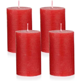 NKlaus Rustikale Adventskerzen Weinrot 4er Set Ø 6x10 cm – Stumpenkerzen aus Wachs für Weihnachtsdeko, Adventskranz & Tischdekoration, lange Brenndauer