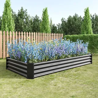 FOUBAM Hochbeet Metall,Hochbeet Garten Pflanzkübel Blumenkasten 232x114x30cm Pflanzkasten Terrassen Gemüsebeet Pflanzbeet Verzinktem Hochbeete für Garten Metall Kaufen Cortenstahl Schwarz