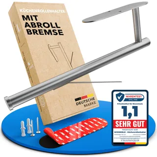 WOHNHELD Premium Küchenrollenhalter ohne Bohren - Zum Einhändig Abreißen - Zewa Rollenhalter mit Abroll-Bremse - Küchenpapierhalter Edelstahl Silber