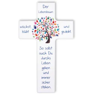Fritz Cox Holzkreuz LEBENSBAUM mit Gebet | der Lebensbaum wächst, blüht und gedeiht | Geschenk für unsere Liebsten | besonders zur Taufe, Kommunion, Geburt