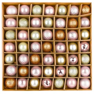 DERAYEE klein Weihnachtskugeln, 49 Stück 3cm Weihnachtsbaumkugeln Glitter Weihnachtskugeln für Weihnachtsbaum Dekoration,Weihnachtsbaumschmuck(rot und grün) (Rosa & Weiß & Gold 49PC)