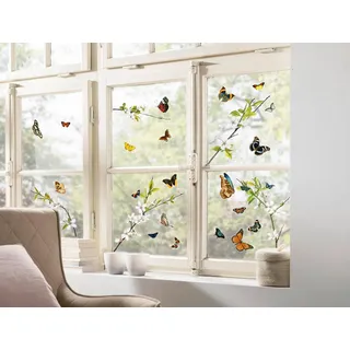 KOMAR "Cheerful Schmetterlinge 27 Motive, Design Frühling Sommer", Sticker für Fenster oder Spiegel, selbsthaftend und wiederverwendbar, bunt,