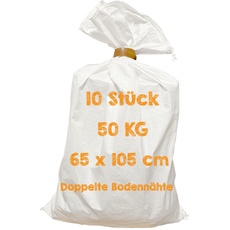 Doppelt Bodennäht Gewebesack 10er 65x105 cm - Getreidesäcke 50 kg - Bauschuttsäcke 10 Stück - Getreide Sack - Sandsack - PP Gewebesäcke - Gewebe Sack - Polipropylen Sack - Getreidesack 50 kg