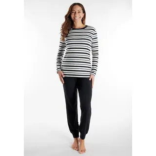 TOM TAILOR Pyjama "Xanthi" mit Rundhalsausschnitt und langen Ärmeln, grau, dunkel, ringel