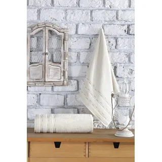 Questo Casa Bath Towel Set, 2 Piece Set, 100% Cotton 16/1 Jacquard Carded 450 g/m2, 50 x 90 cm (1 Piece), 70 x 140 cm (1 Piece), Natural