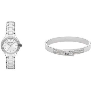 Emporio Armani Damen-Quarz-Dreizeigeruhr und Schmuck-Set