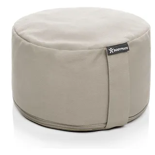 BODYMATE Yogakissen rund 31cm Durchmesser 16cm hoch Leinen-Grau hell mit Buchweizen-Spelz Füllung – Maschinenwaschbarer Bezug aus 100% extra Dicker Baumwolle – Meditationskissen – Sitzkissen