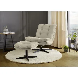 Jockenhöfer Relaxsessel Kasper Cord 76 x 85 x 87 cm Beige mit Hocker, drehbar