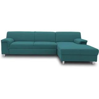 DOMO. collection Ecksofa Junin, Schlafsofa, Couch in L-Form, Longchair rechts mit Bettfunktion, 251 x 150 x 72 cm (BxTxH), Petrol (türkis)