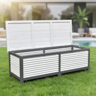 Mucola Auflagenbox Holz Kissentruhe Auflagen Kissenbox 140 cm Gartenbox Gartentruhe Auflagentruhe Aufbewahrungsbox - Grau / Weiß - Grau