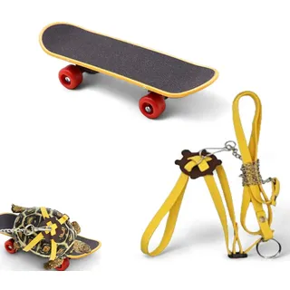 Verstellbare Schildkrötenleine und lustiges Skateboard-Set, Trainingsgeschirr und Mini-Skateboard für Schildkrötendrache, Barteidechse, kleine Haustiere, Haustier-Schildkrötenspielzeug, Zubehör für