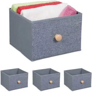 Relaxdays Aufbewahrungsbox 4er Set, Ordnungsbox Stoff, 16 L, Regalkorb faltbar, mit Griff, HBT 20 x 28,5 x 27,5 cm, grau