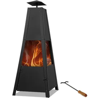 GARDEBRUK® Terrassenofen Garten mit Abdeckung Schürhaken 102cm Gross Eckig XXL Stahl Feuerstelle Feuerkorb Terrasse Balkon Holz Ofen Kamin Outdoor