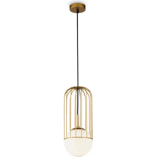 Maytoni Hängeleuchte Telford, Messingfarben, weiße Kugel, E27, 60W, dimmbar - Gold