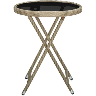 vidaXL Beistelltisch Beige 60 cm Poly Rattan und Hartglas - Beige