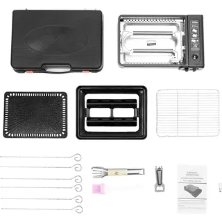Gasgrill, tragbares Design, Dual-Fuel-Kompatibilität, schwarz - Schwarz