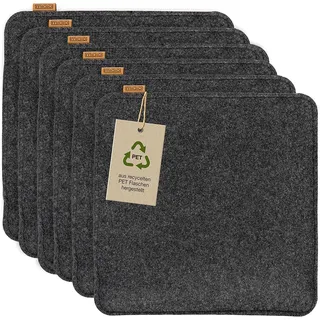Miqio Design Sitzkissen Rechteckig aus Filz | Waschbare Stuhlkissen rutschfest | Gemütliche Sitzauflage für Bank und Stuhl (35x35 cm, 8er-Set, Dunkelgrau Anthrazit mit Echtleder-Elementen)