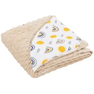 joyz Einschlagdecke mit Kapuze, Regenbogen mit beigem Minky, 100% Baumwolle, 84x84 cm, Doppelseitig, Universal für Babyschale, Autositz, Kinderwagen oder Buggy, Kuscheldecke Ganzjahresdecke Babydecke