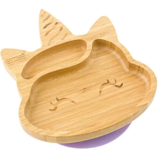Bamboo Baby und Kinder-Teller - Saugteller zum Füttern und Abstillen, Bambus-Einhorn-Teller mit Sicherem Saugnapf für Babys ab 6 Monaten (Einhorn, Flieder)