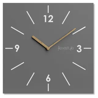 FLEXISTYLE Scandic quadratische Wanduhr 30 cm modern Holz Badezimmer Wohnzimmer ohne Ticken (Grau) - Grau