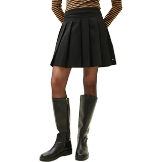 Tommy Hilfiger Damen Faltenrock Timeless Wool Pleated Mini-Länge, Schwarz (Black), 40