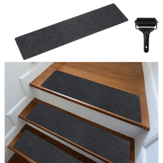 cocofy Treppenstufen Matten modern 5er Set, 75x20 cm groß Filz selbstklebend | Stufenmatten innen 5 Stück Teppich Treppenstufen Treppenteppich selbstklebend Treppen, dunkelgrau anthrazit