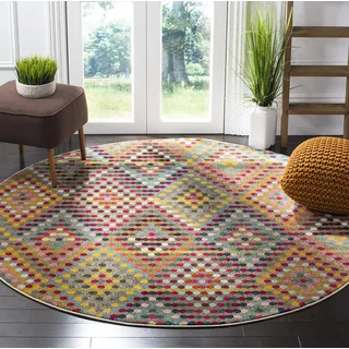 SAFAVIEH Boho Teppich für Wohnzimmer, Esszimmer, Schlafzimmer - Monaco Collection, Kurzer Flor, Multi und Beige, 200 x 200 cm