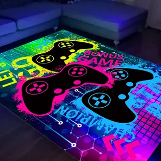 HOLAVIDA Neon Spiel Teppiche Gegend, 3D Schwarzlicht UV-Reaktiver Spiel Controller Teppich, rutschfeste Fluoreszierende Bodenmatte, Leuchtet im Dunkeln Spielmatte für Kinder Spielzimmer 180x120cm