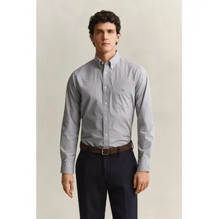 Langarmhemd GANT "REG CLASSIC POPLIN GINGHAM SHIRT", Herren, Gr. XL, N-Gr, grau (mid grau), Obermaterial: 100% Baumwolle, regular fit hüftbedeckend, 1-Knopf-Manschette, Hemden Langarmhemd, mit Logostickerei, Baumwoll-Popeline