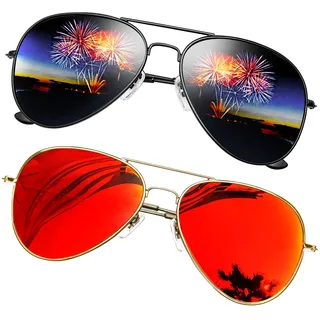 KANASTAL 2er Set Sonnenbrille Herren und Damen Verspiegelt Orange Rot und Polarisiert Matt Schwarz mit Premium Metallrahmen UV400 Schutz Sonnenbrille Zwei