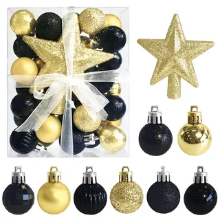 30 Stück Mini Weihnachtskugeln mit Aufhänger,3CM Christbaumkugeln Schwarz Gold Kugeln Kleine Weihnachtskugeln Mini Weihnachtsbaum Tisch-Weihnachtsbaum Dekorationsset