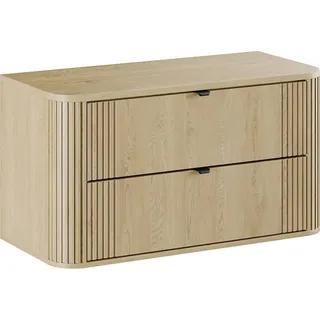 Badezimmer-Waschtischunterschrank mit 100 cm Breite in Eiche, Rillen, 2 Schubladen - OLIVA-56 - Braun, Schwarz