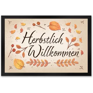 speecheese Herbstlich Willkommen Fußmatte XXL in 50x75 cm mit bunten Blättern schöner Fußabstreifer für den Herbst mit Laub und Beeren verziert um Freunde im Herbst willkommen zu heißen