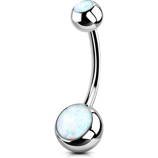 OUFER 14G Bauchnabelpiercing Ring Titan 12 mm Piercing Bauchnabel Lang Kurz Weißer Opal Edelstein Kugeln Belly Button Piercing Navel Bars Silber 1.6 mm Nabelring Frau Schmuck