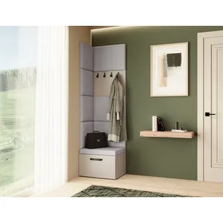 Garderobe MARGARET V, Farbe: Kaschmir+Jasmine90 mit gepolsterten Paneelen und Kleiderhaken - Grau