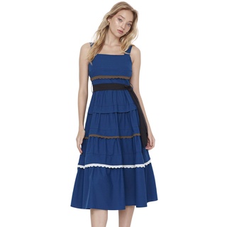 TRENDYOL Damen Midi Ruffle Hem Regular Dress Kleid, Navy Blau, s