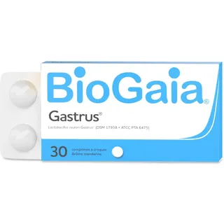 BIOGAIA GASTRUS – L. reuteri Gastrus 'DSM 17938 + ATCC PTA 6475 – Box mit 30 Kautabletten mit Mandarinen-Aroma