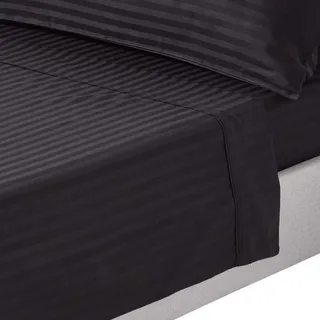 Homescapes Damast-Bettlaken ohne Gummizug, 100% Ägyptische Baumwolle , Schwarz , Textil , Gestreift , Rechteckig , 178x255 cm , Oeko-Tex® , Heimtextilien, Bettwäsche & Leintücher, Leintücher, Bettlaken
