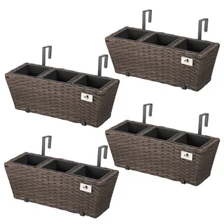 Gartenfreude 4000-1002-024 Balkonkasten Polyrattan mit Aufhängung 47 x 17 x 15 cm 4er-Set, Mocca